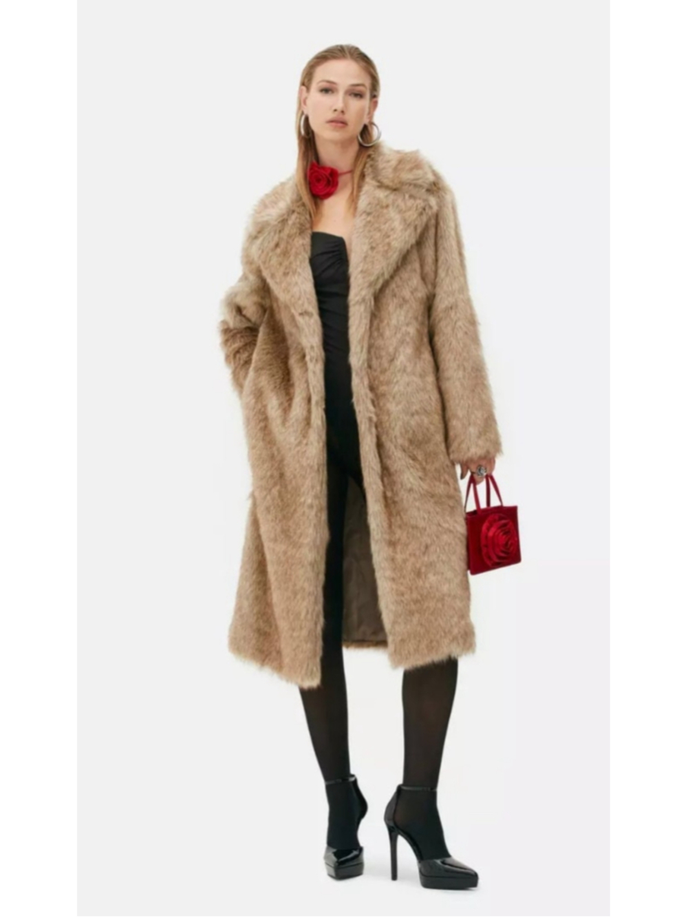Rita Ora x Primark Faux Fur Coat Beige Size Large